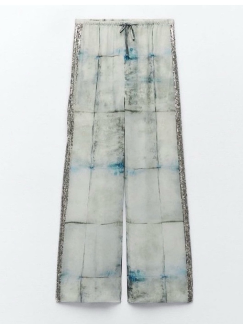 Zara  Wide Leg Printed Pants with Sequin Side Trim XS